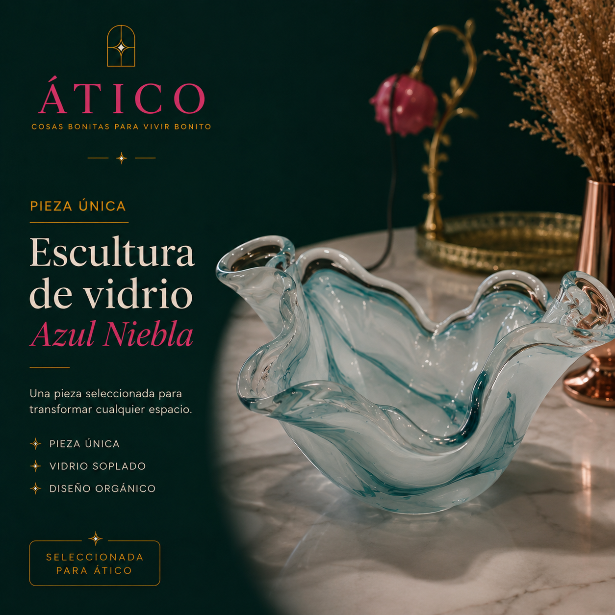 Escultura vidrio Azul niebla